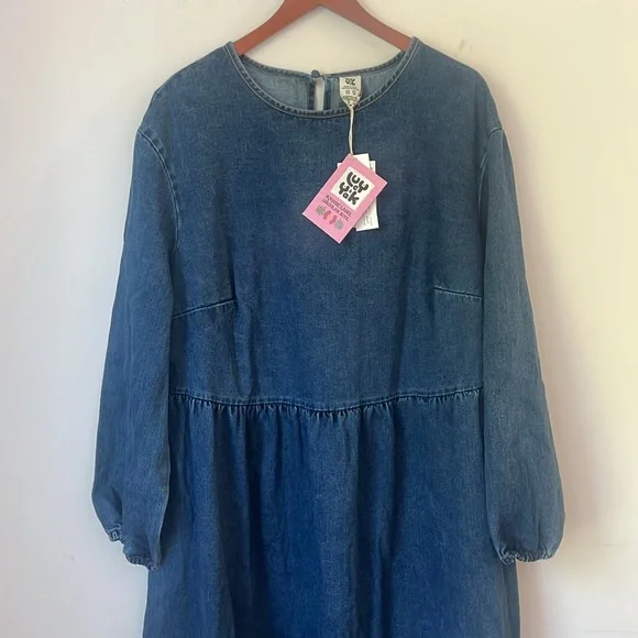 Lucy & Yak Maeve Midi Denim Dress with Myrtle Embroidery Long sleeves NWT Sz 16 - Picture 4 of 11